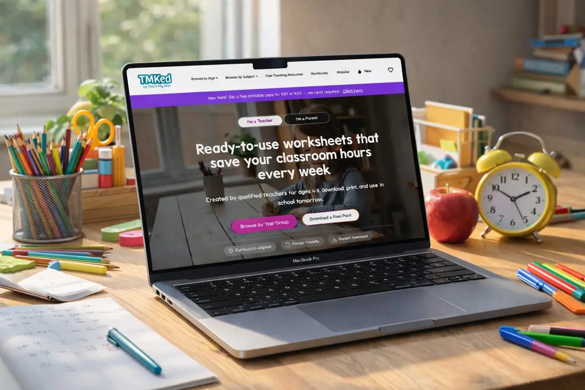The TMKEd worksheets shop on a laptop after the fix